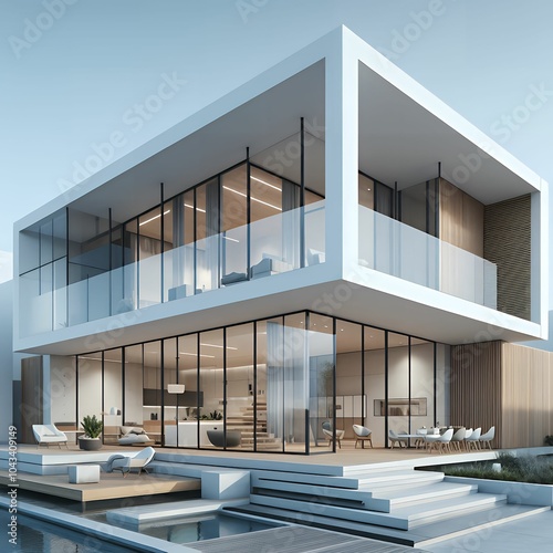 Modern Luxury Home with Contemporary Architecture and Elegant Landscape Design photo
