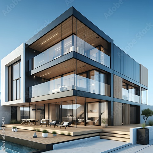 Modern Luxury Home with Contemporary Architecture and Elegant Landscape Design photo
