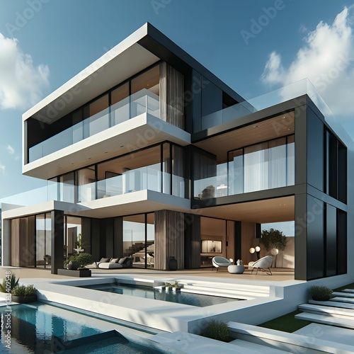 Modern Luxury Home with Contemporary Architecture and Elegant Landscape Design photo