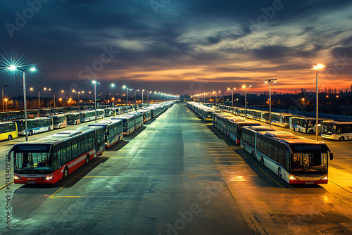 Clean and Organized Bus Depot with Efficient Parking Design   photo