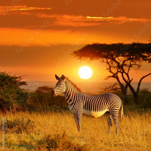 Zebras at sunset in South Africa