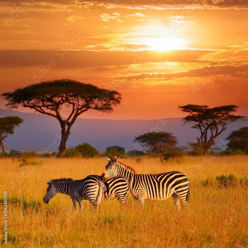 Zebras at sunset in South Africa