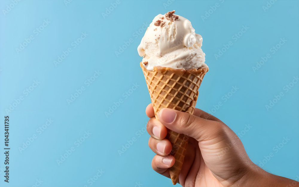 Closeup of hand holding ice cream waffle cone Closeup of hand holding ice cream waffle cone