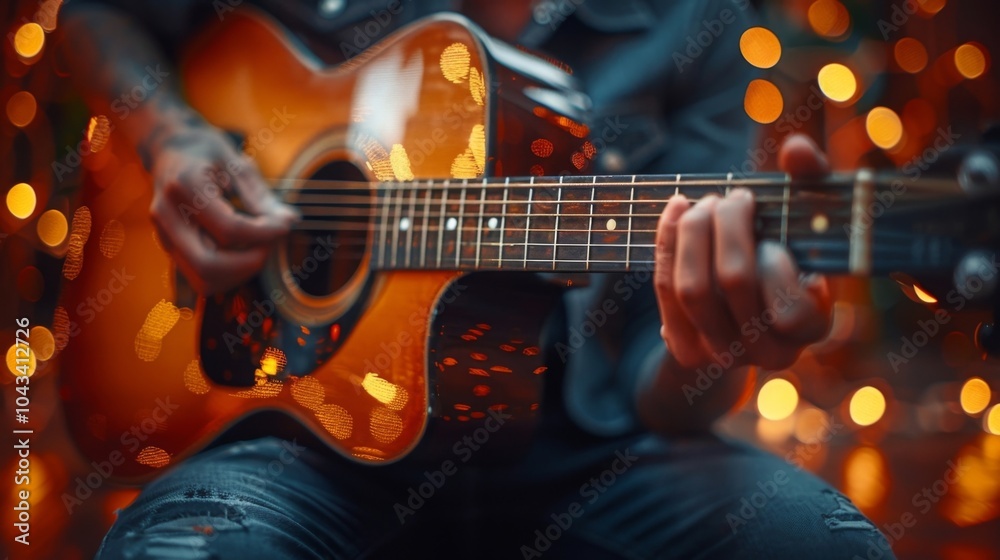 Obraz premium A closeup of a person tuning a guitar emphasizing the importance of being in harmony with ones own vibrations.