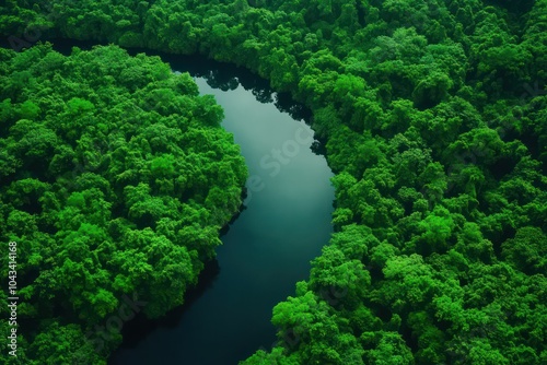 Lush Green Forest with Serpentine River View