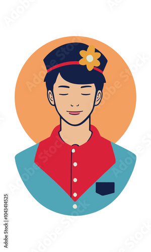 Stewardess woman with flower clasp on her head