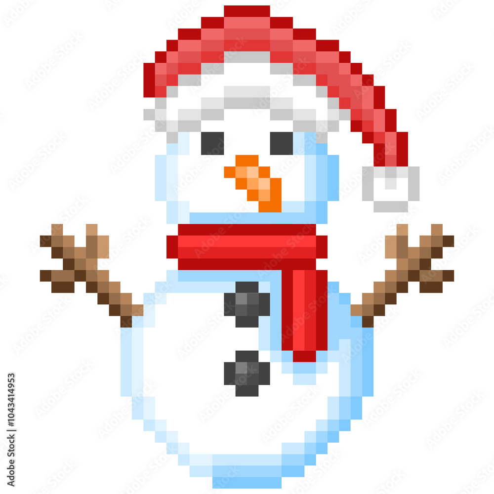 Fototapeta premium Christmas Snowman on PNG background, Pixel Art, Clip Art, Sticker for Diary/Planner/To do list/Study notebook/etc.