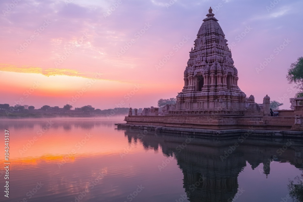 Serene Temple Reflection at Dawn by Tranquil Waters Serene Temple Reflection at Dawn by Tranquil Waters