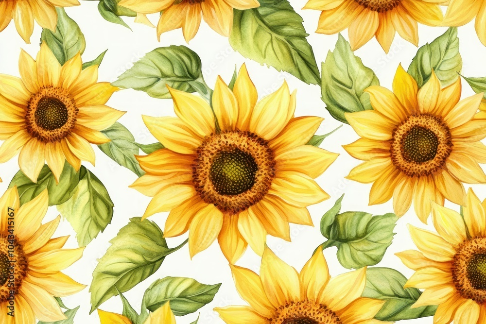 Bright Sunflower Pattern on White Background Bright Sunflower Pattern on White Background