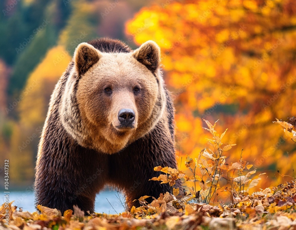 Fototapeta premium Brown bear in autumn scenery