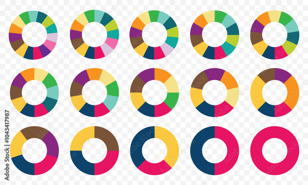 Pie chart infographic set. Circle diagram collection with sections or ...