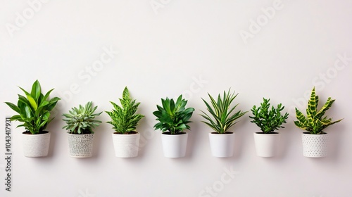 Row of potted plants against white background