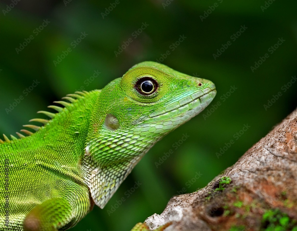 Fototapeta premium Close view of a common green forest lizard