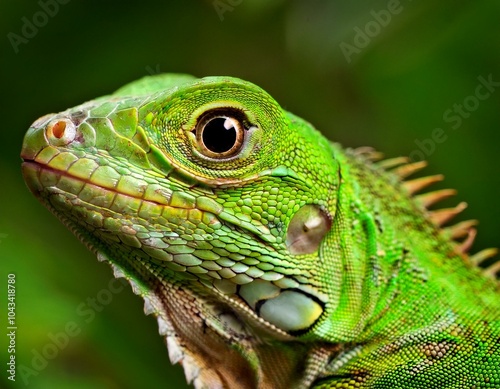 Close view of a common green forest lizard