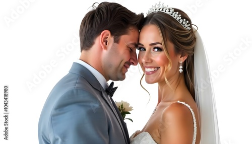 Newlyweds bride and groom isolated on a white background