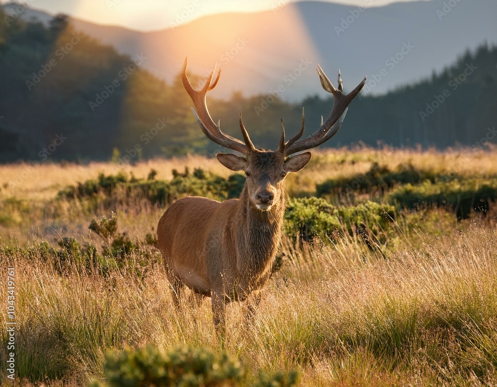 Fototapeta premium Silhouetted Red Deer during the annual deer rut in Europe