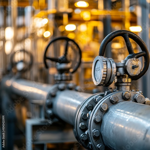 Industrial zone,The equipment of oil refining,Close-up of industrial pipelines of an oil-refinery plant,Detail of oil pipeline with valves in large oil refinery.