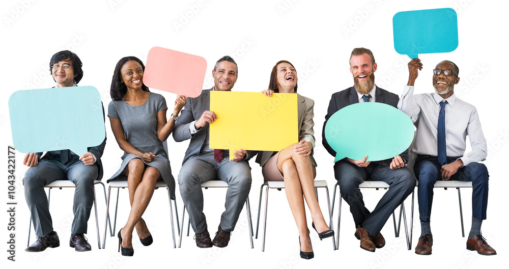 Obraz premium Png businesspeople with speech bubbles sticker, transparent background