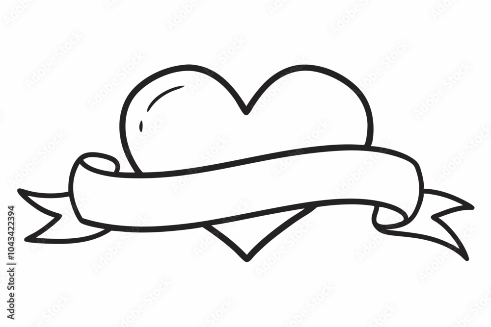 A black and white illustration of a heart with asymmetrical positioning and a banner with striped design, creating a classic and dynamic aesthetic. A black and white illustration of a heart with asymmetrical positioning and a banner with striped design, creating a classic and dynamic aesthetic.