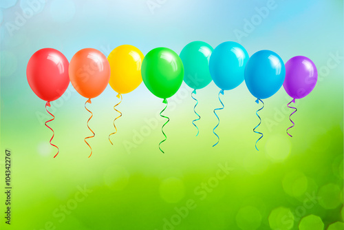 Bunte Luftballons vor blau und grün