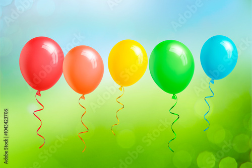 Bunte Luftballons vor blau und grün