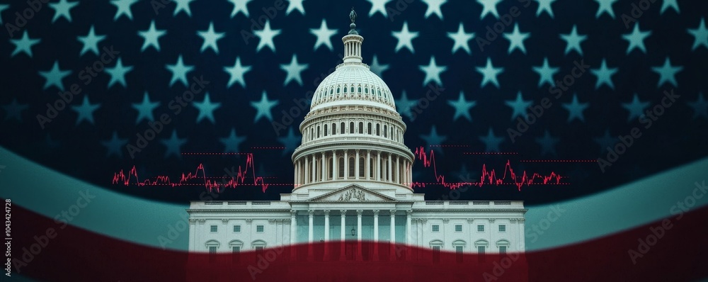 custom made wallpaper toronto digitalA historic view of the U.S. Capitol building set against a backdrop of the American flag, symbolizing patriotism and government.