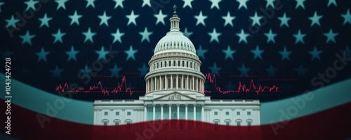 Wallpaper Mural A historic view of the U.S. Capitol building set against a backdrop of the American flag, symbolizing patriotism and government. Torontodigital.ca