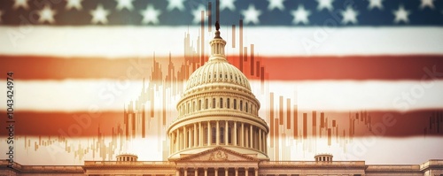 Wallpaper Mural A stylized image of the U.S. Capitol building set against a backdrop of the American flag, symbolizing patriotism and governance. Torontodigital.ca