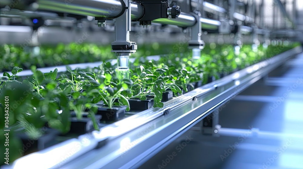 High-tech assembly line creating smart irrigation systems for precision agriculture, focusing on efficient water management.