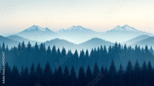 Misty Mountain Forest Silhouette at Dawn