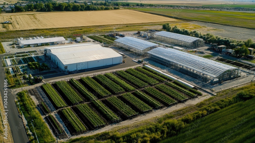 Large-scale facility dedicated to assembling cutting-edge smart irrigation systems, highlighting precision agriculture and sustainability.
