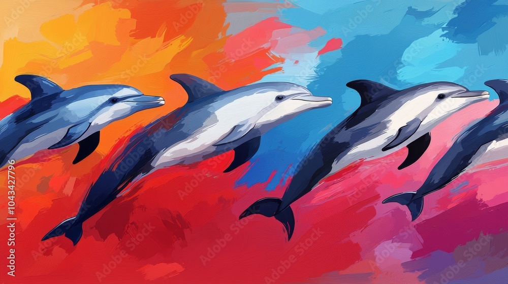 Obraz premium Colorful Abstract Dolphin Painting Art