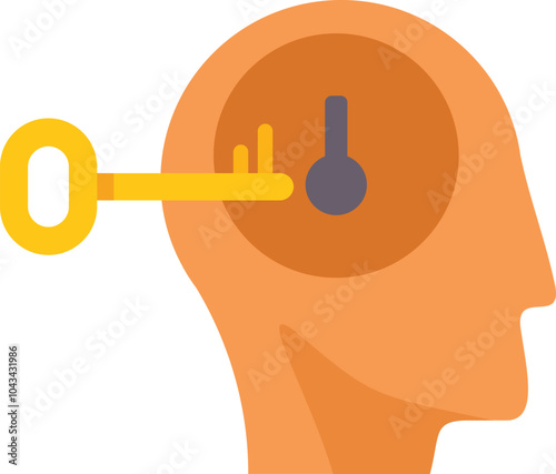 Key is unlocking a human mind representing problem solving, creative thinking and solutions