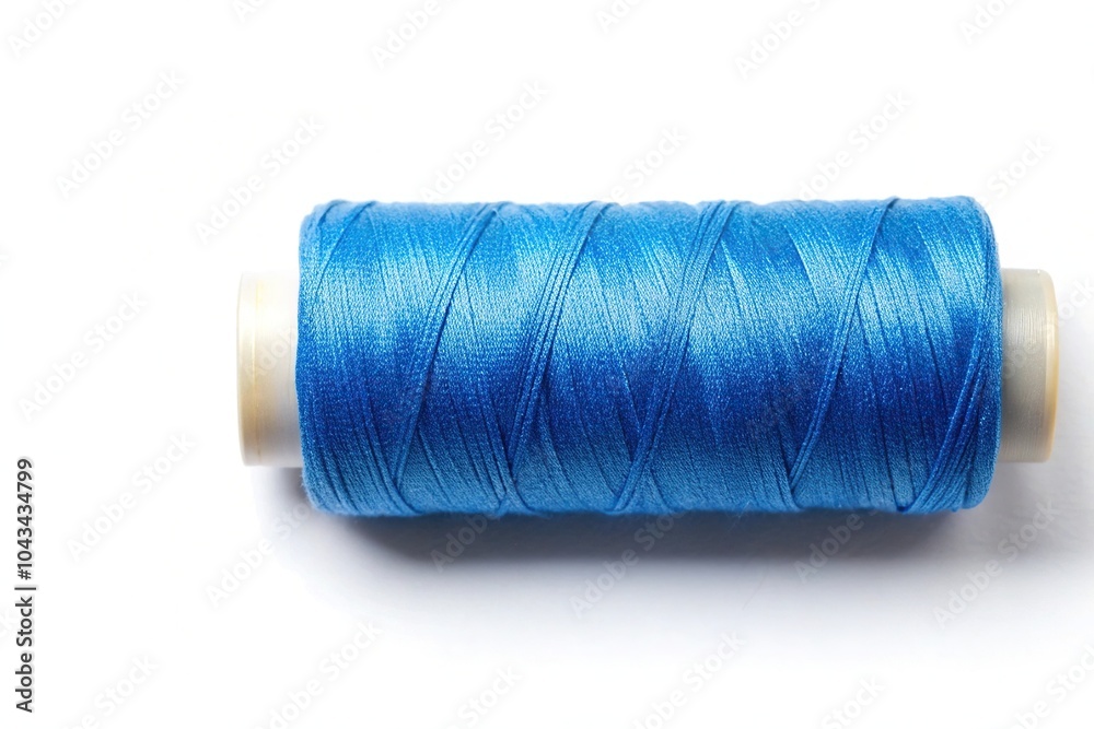 Aerial view of blue sewing thread on white background Aerial view of blue sewing thread on white background