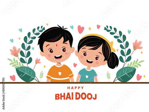 Vector Illustration of Indian Brother and Sister Celebrating Happy Bhai Dooj Festival, Can Be Used for Greeting Card.