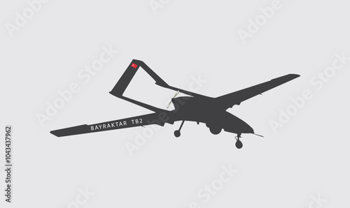 Unmanned aerial vehicle Bayraktar TB2 SIHA silhouette vector on a white background.Vector drawing of unmanned combat aerial vehicle. Side view. Image for illustration and infographics.