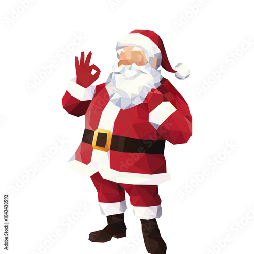 Père Noël low poly, santa clauss triangle, coutume et tradition de fin d'année, illustration vectorielle