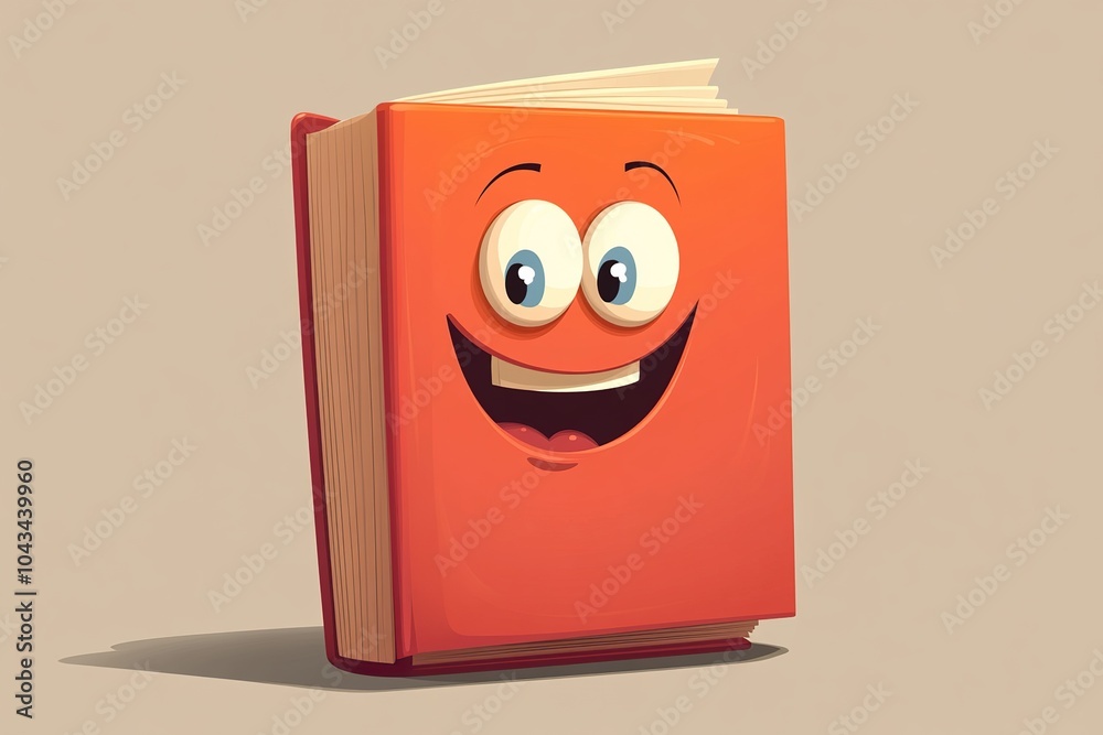 Smiling Cartoon Book with Oversized Dimensions: A Fun and Playful Illustration for Children's Literature or Educational Materials Smiling Cartoon Book with Oversized Dimensions: A Fun and Playful Illustration for Children's Literature or Educational Materials