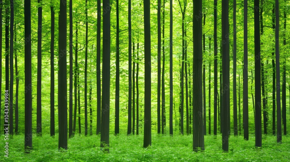 Lush Green Forest With Tall Trees and Undergrowth Lush Green Forest With Tall Trees and Undergrowth