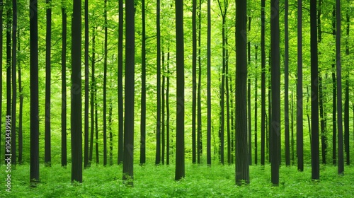 Lush Green Forest With Tall Trees and Undergrowth