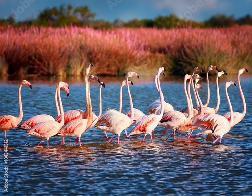 flamboyance flamingos standing in water