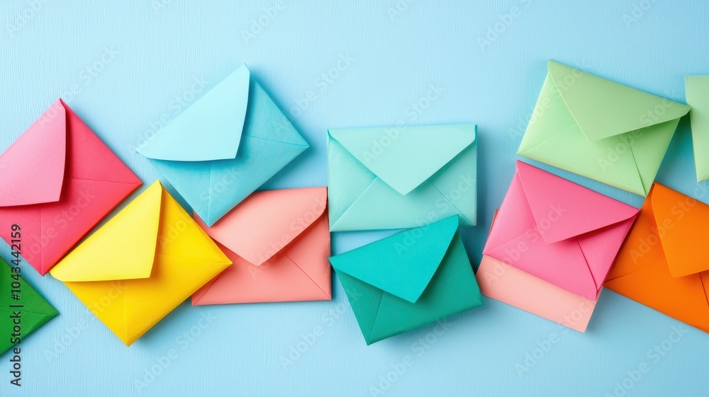 Colorful envelopes arranged on a blue background. Colorful envelopes arranged on a blue background.