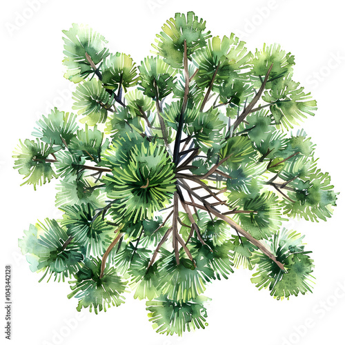 Tree top view, watercolor style vector huangshan pine tree	 photo