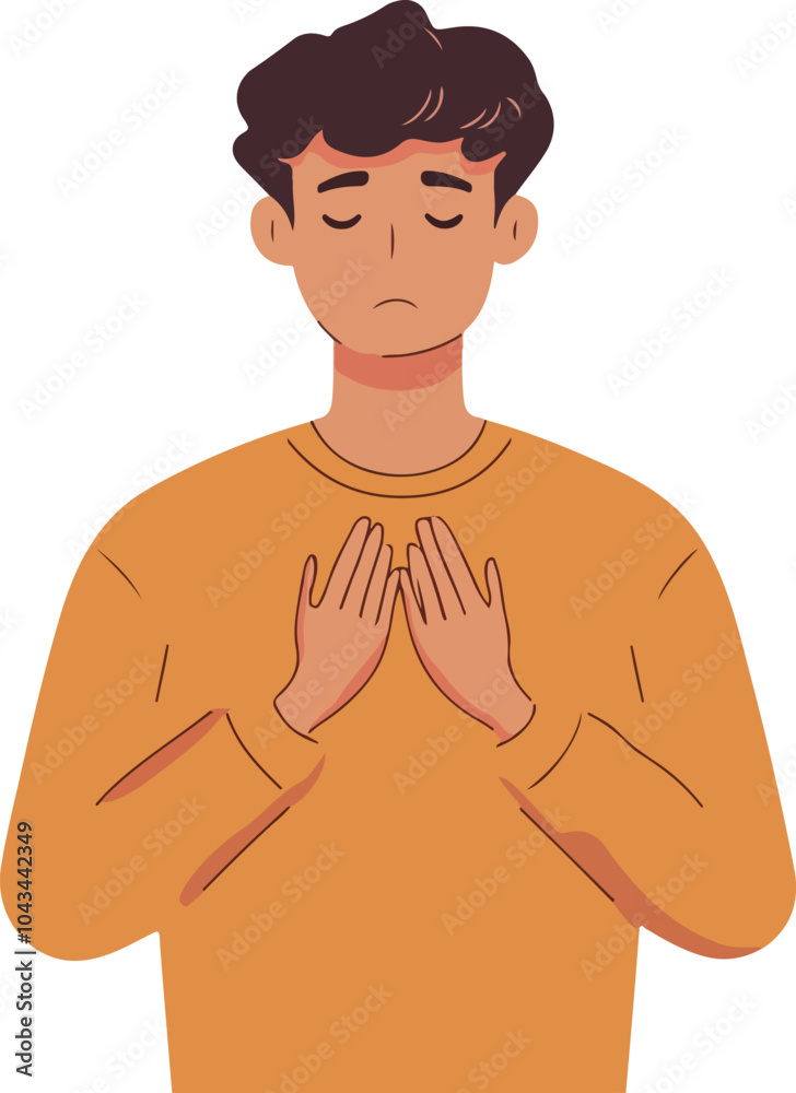 Fototapeta premium Sad Man with Hands on Chest