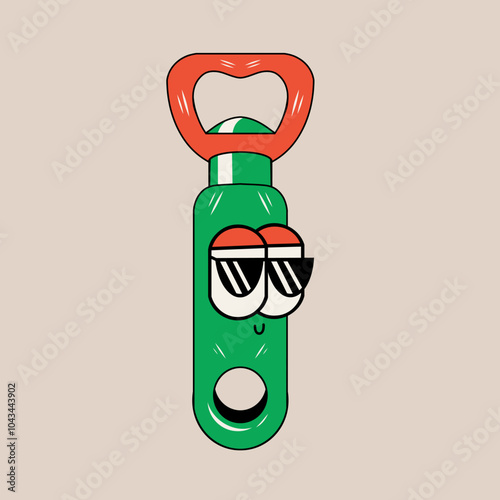 Doodle cute character illustration beer bottle opener sticker