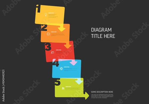 Rectangle diagonal steps infographic with numbers icons and place for your text content on dark background