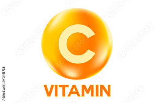 Vitamin C glowing 3D molecule element or bubble isolated, transparent background. Rich fluid orange, lemon color flowing bubbles, supplement skin products banner, presentation, infographic design
