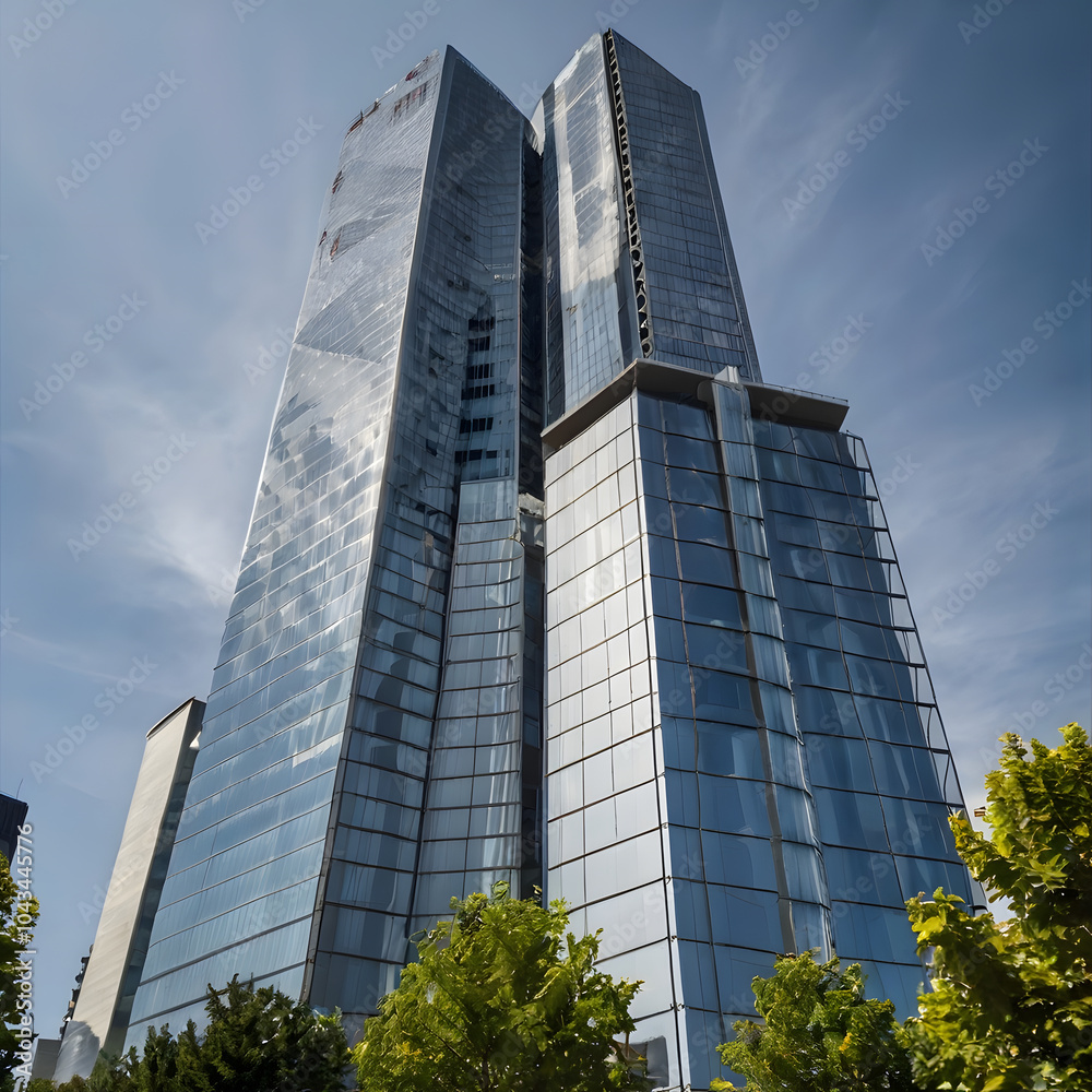 Fototapeta premium Modern Skyscraper Under Clear Blue Sky