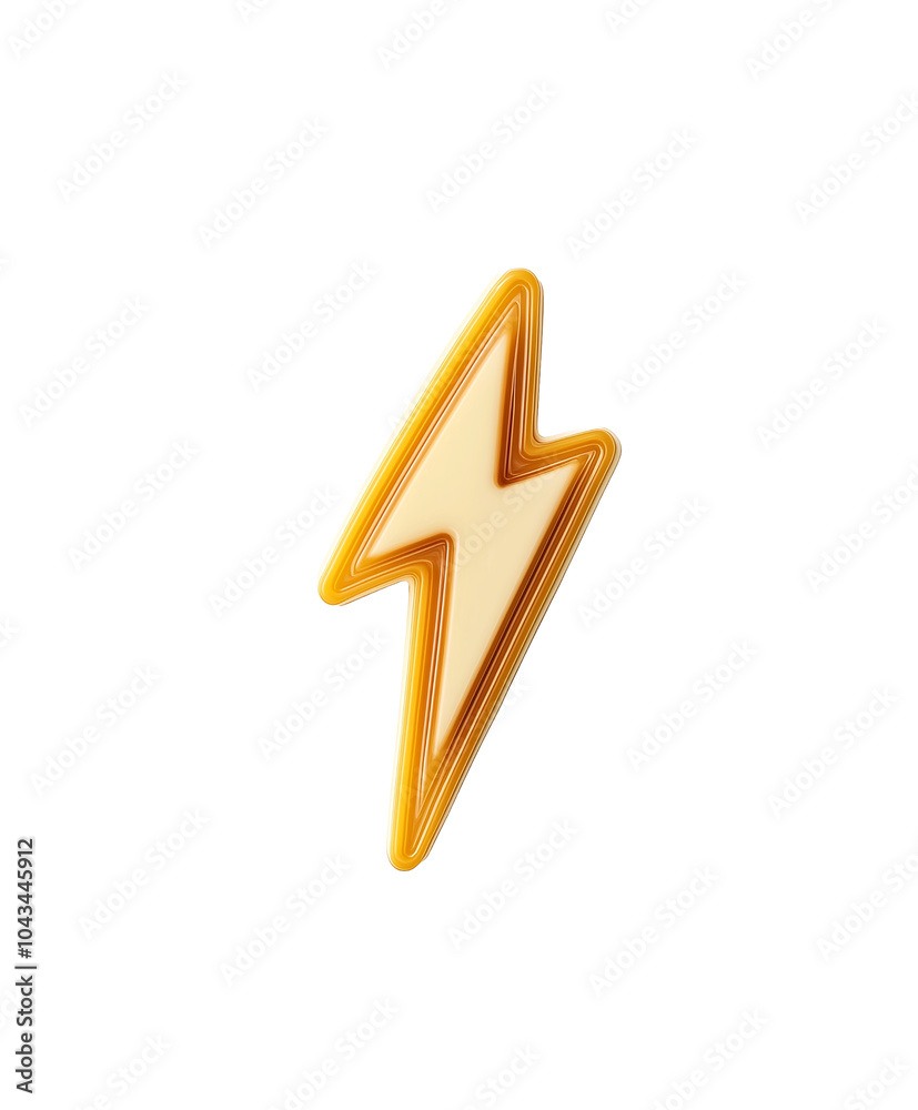A 3D lightning bolt with a golden outline. On a transparent png or white background, isolated A 3D lightning bolt with a golden outline. On a transparent png or white background, isolated