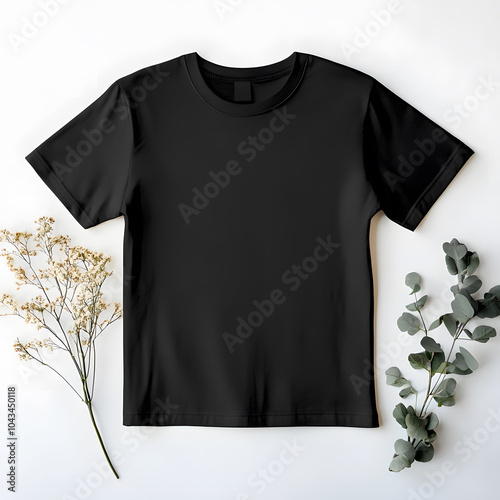 black t shirt mockup, white background photo